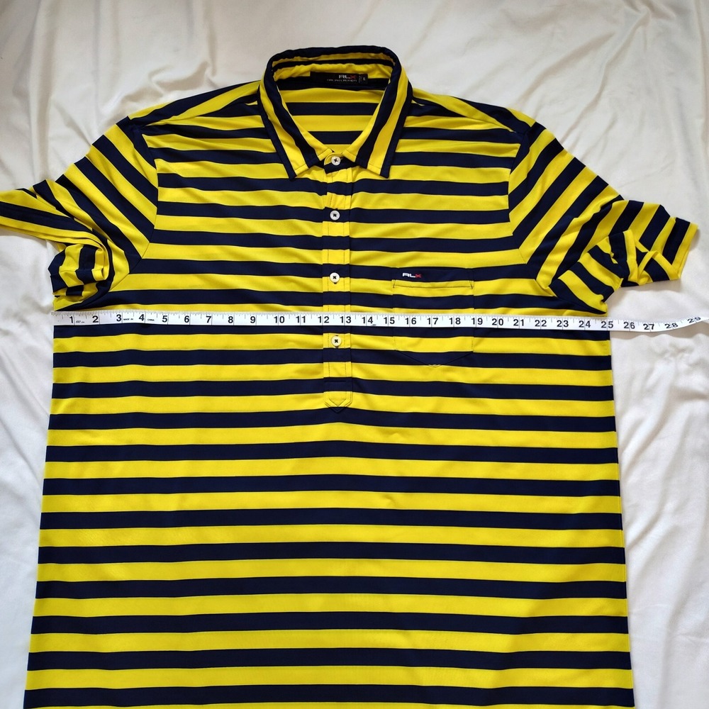 Ralph Lauren RLX Pocket Polo Golf Shirt Yellow Blue Striped Size XL - Picture 6 of 7